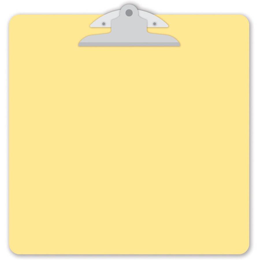 Yellow legal pad on a clipboard with a silver metal clip, blank and ready for notes.