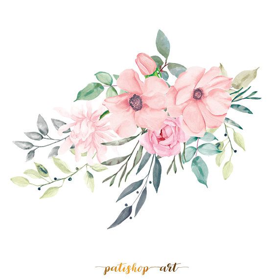 Blush Pink Watercolor Summer Flowers Clipart Separate - Clipart Library ...