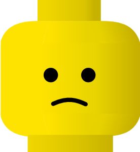 Yellow LEGO minifigure head with a sad, downturned mouth and simple black eyes.