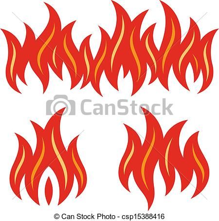 Four stylized red and orange flame illustrations on white background, arranged in two rows.