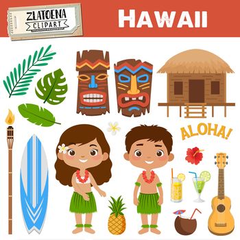 Hawaii Clipart Collection - Tiki Masks, Hula Dancers & Tropical Icons