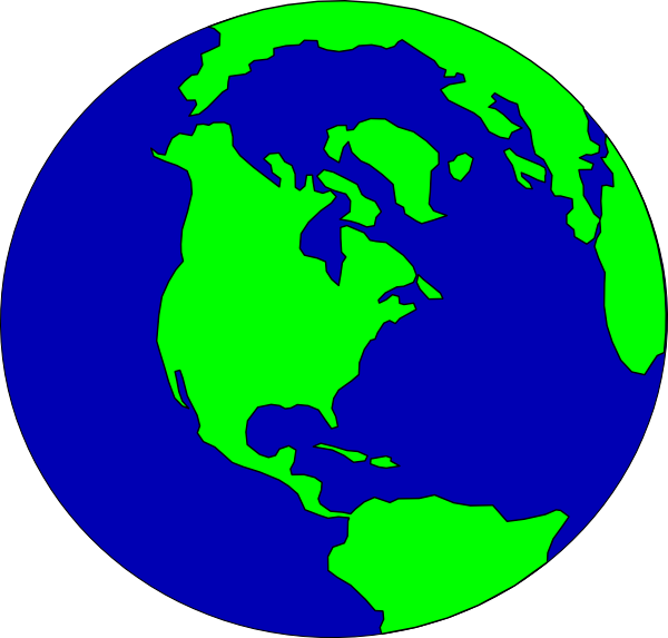 Simplified globe showing green continents and blue oceans, centered on the Americas.