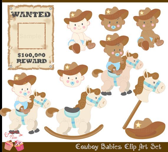Cowboy Babies Clip Art Set - Western-Themed Baby Illustrations for Crafts & Design