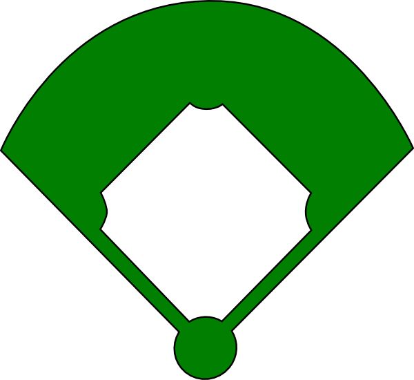 Simplified diagram of a baseball field showing home plate, batter's box, and pitcher’s mound area in green and white.
