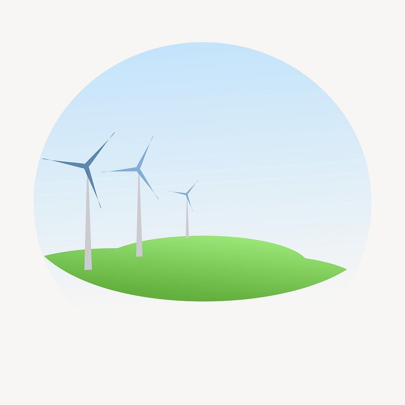 Three wind turbines on a green hill under a clear blue sky, symbolizing clean renewable energy.
