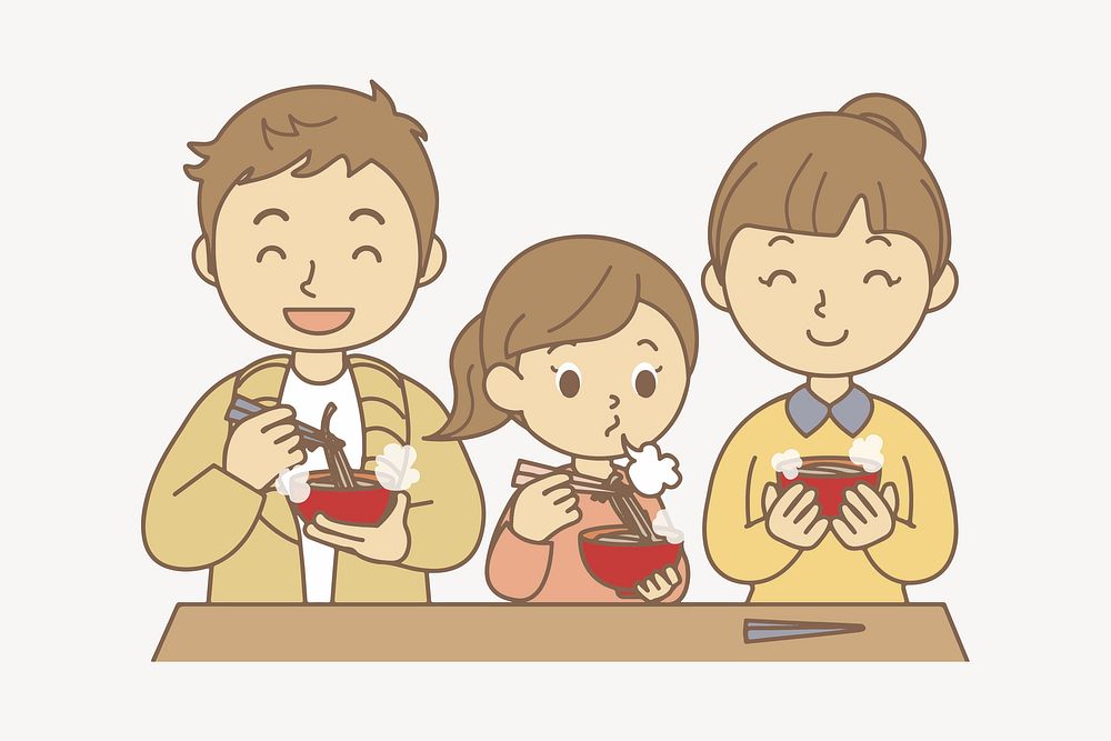 Family Mealtime Joy | Warm Soup Sharing Illustration