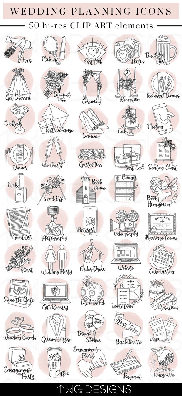 Wedding Planning Clip Art Icons - 50 High-Resolution Illustrations for Designers