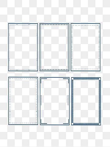 Six blue decorative border templates on transparent background for photo framing or design overlays.