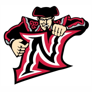 A fierce musketeer mascot tearing open a stylized red-and-black "N" logo.