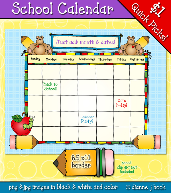 Printable School Calendar Template - Editable & Teacher-Friendly Design