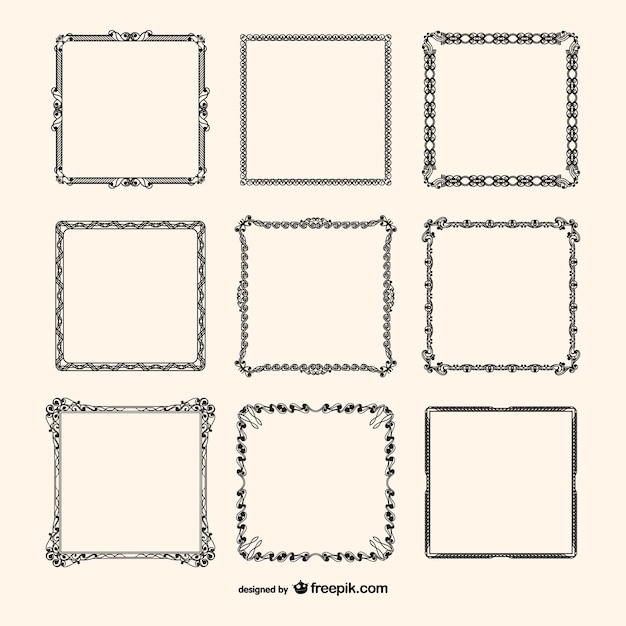 Free Vintage Square Frame Set - Ornate Decorative Borders for Design Projects