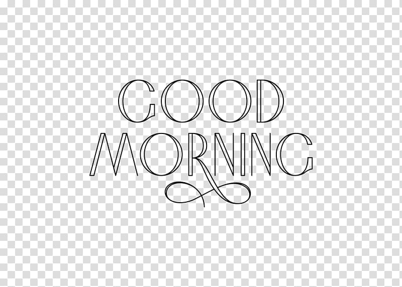 Elegant black-and-white line-art "GOOD MORNING" text with decorative flourish on transparent background.