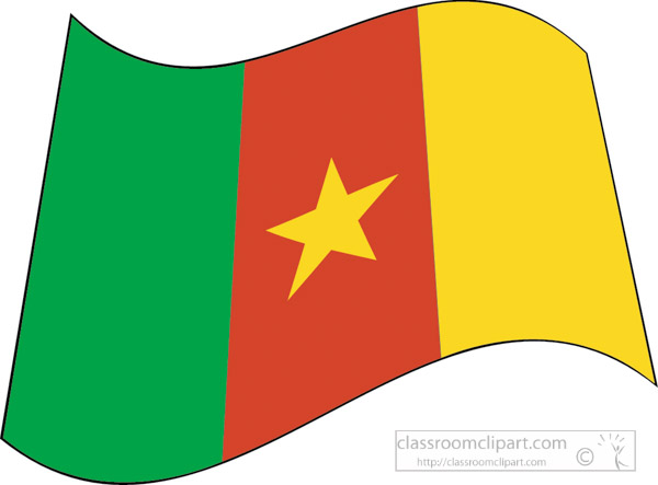 Waving flag of Cameroon with green, red, and yellow vertical stripes and a central yellow star.