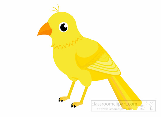 Bright yellow cartoon canary with orange beak, black eye, and stylized feather details on white background.