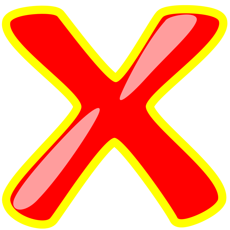 Bold red X with yellow outline and pink highlights on black background, symbolizing error, cancellation, or rejection.