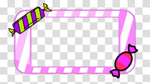 Pink striped candy-themed decorative frame with green-purple and pink-red wrapped candies at corners.