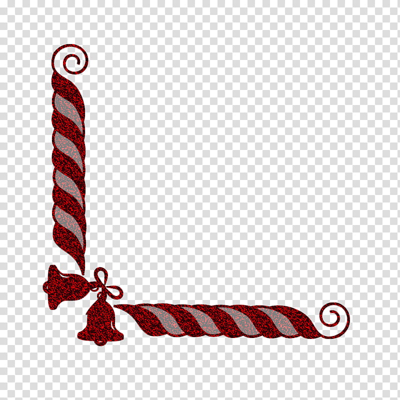 Festive red-and-silver candy cane corner border with bells and swirls, ideal for holiday designs.