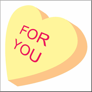 Yellow heart-shaped candy with red "FOR YOU" text, classic Valentine's treat.