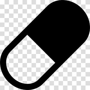 Black capsule-shaped pill icon on transparent background, representing medication or supplements.