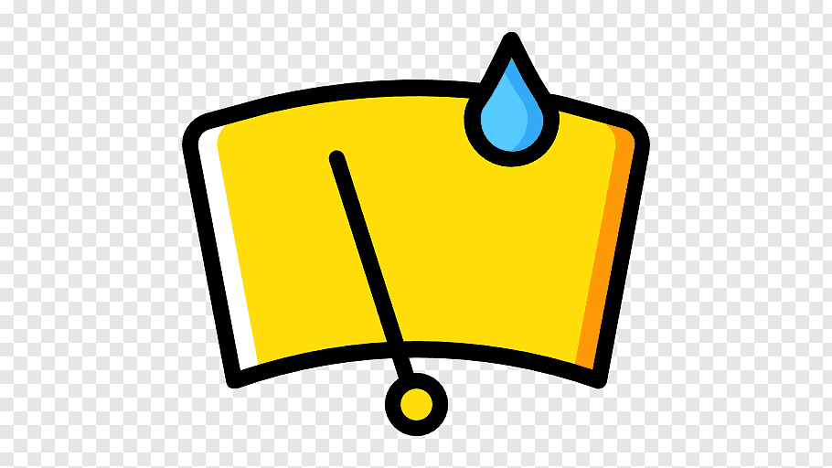 Yellow windshield wiper icon with blue water droplet indicating washer fluid or rain cleaning function.