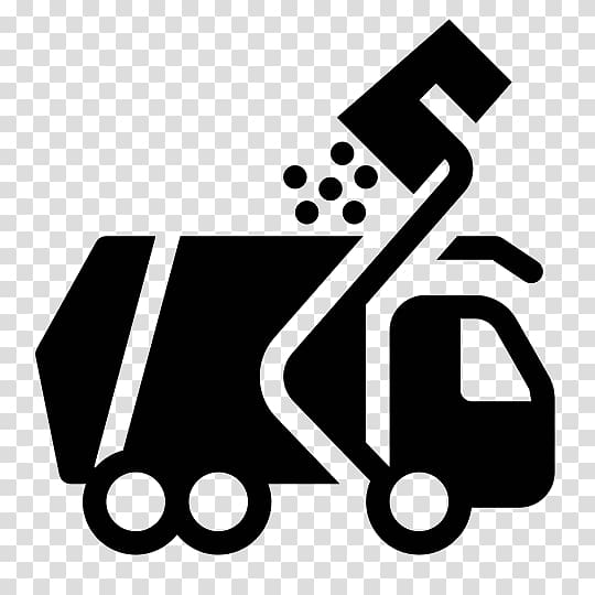 Black silhouette icon of a garbage truck with mechanical arm lifting waste into hopper.