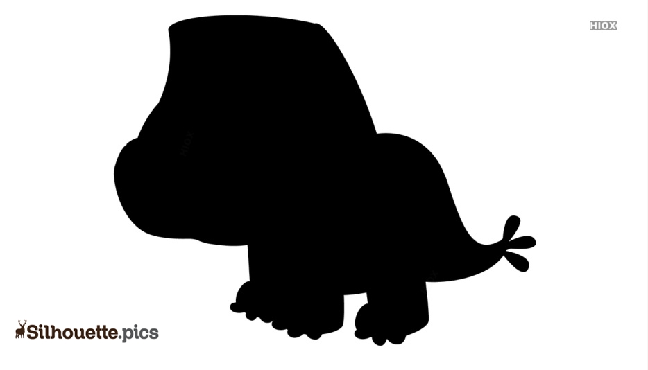 Silhouette of a cartoon-style baby dinosaur with large head, stout body, and small tail.