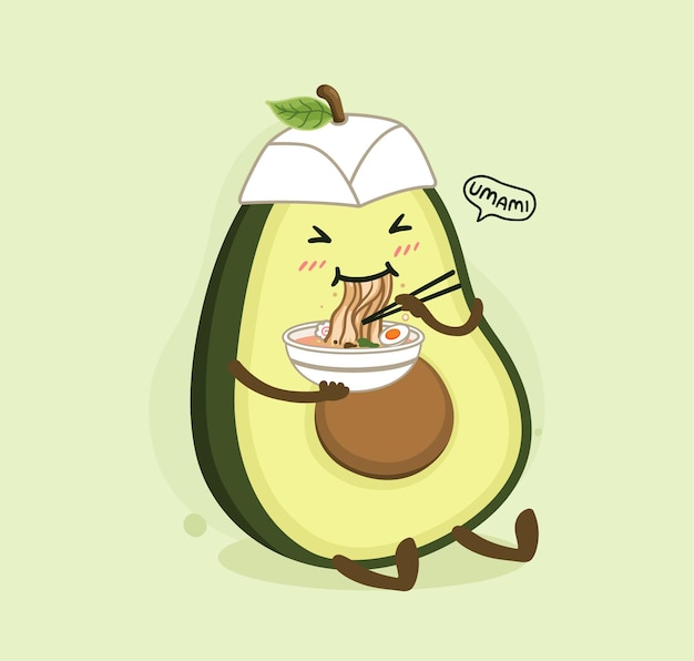 Avocado Eating Ramen - Whimsical Food Illustration for Blogs & Social Media