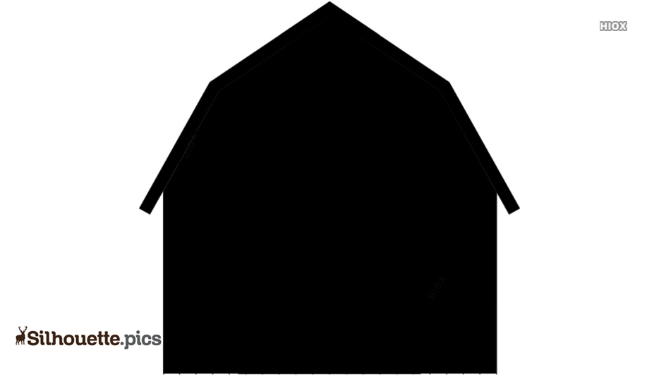 Black silhouette of a classic barn with gambrel roof, isolated on white background.