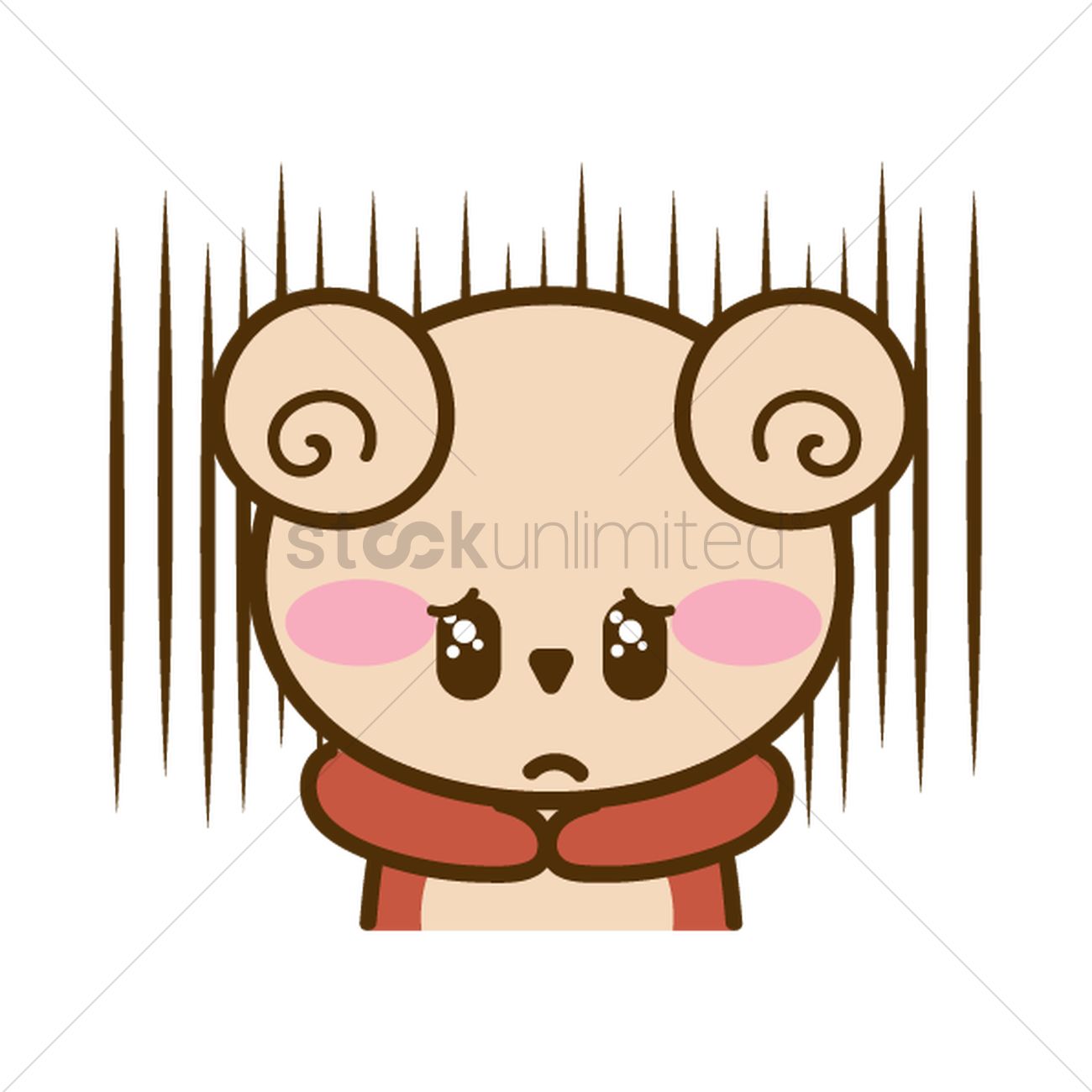 Cute cartoon panda with spiky hair, blushing cheeks, teary eyes, and a red scarf, looking sad or worried.