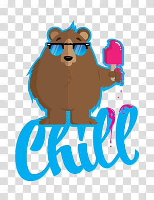 Cool cartoon bear wearing sunglasses, holding a pink popsicle, with "Chill" in blue script below.