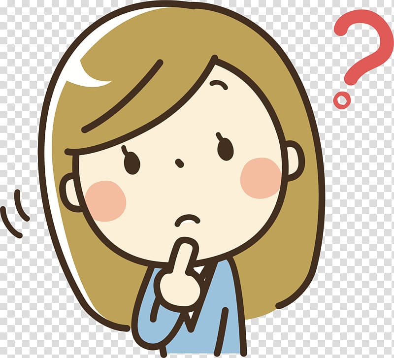 Cartoon woman with thoughtful expression, finger on lips, red question mark beside her head.