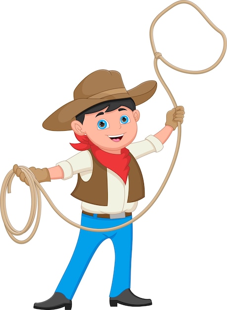 Cartoon Cowboy Boy with Lasso - Fun Western Illustration