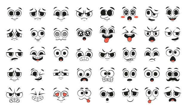 Cartoon Facial Expressions Set - Free Emoji-Style Emotion Icons for Design
