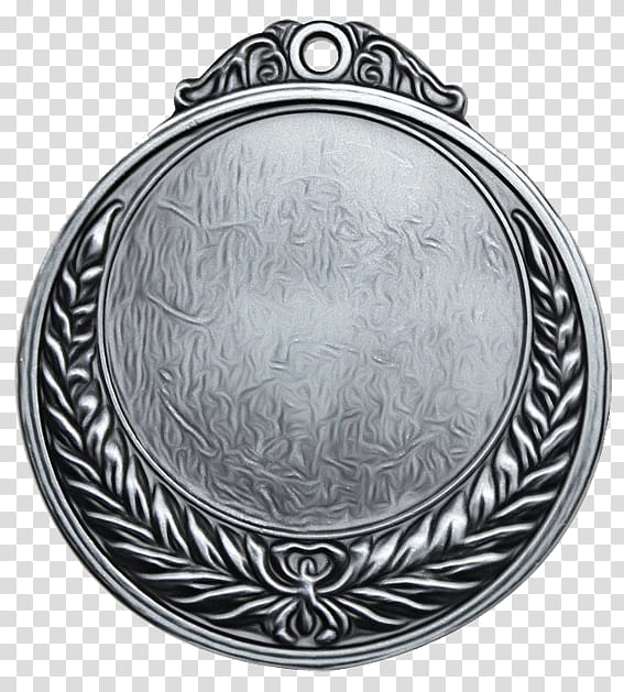 Silver medal with ornate laurel wreath border and textured center, ideal for awards or recognition displays.