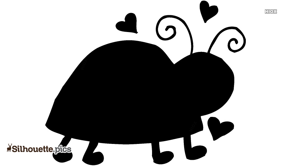 Silhouette of a cute, walking bug with heart-shaped antennae and floating hearts, expressing love or affection.