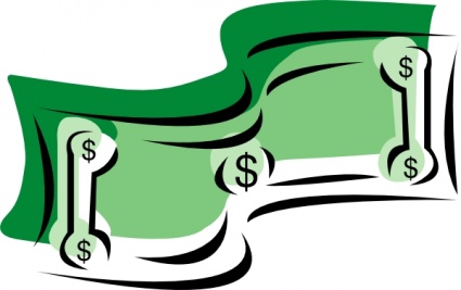 Stylized green cartoon money bills with dollar signs, flowing dynamically against a white background.
