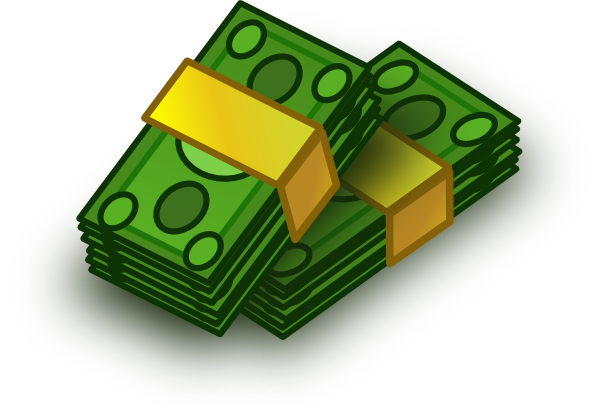 Stylized illustration of green cash stacks topped with two gold bars on a dark base.