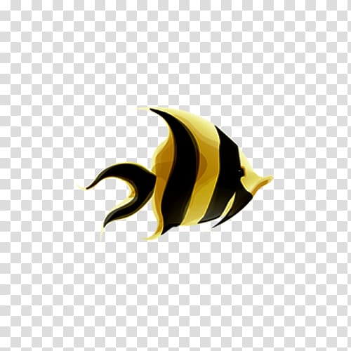 Vibrant yellow and black striped angelfish illustration on transparent background.