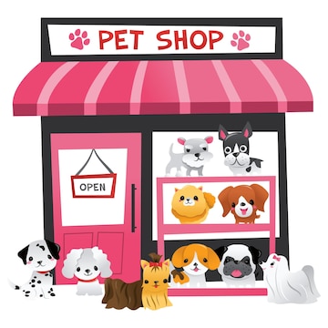 Cute Pet Shop Illustration - Friendly Dogs & Animal Store Design