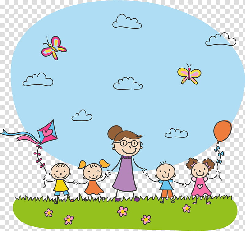 Happy Kids Learning Outdoors with Teacher - Educational Illustration