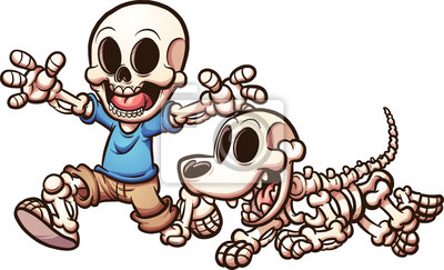 Fun Skeleton Boy and Dog Cartoon - Halloween Clip Art