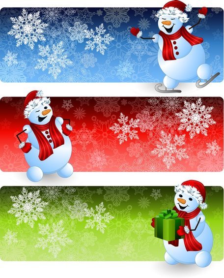 Winter Snow Landscape Banner Background With Fir Trees And Snowman ...