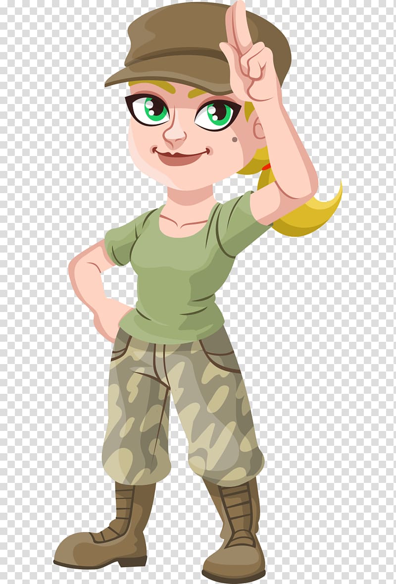 Female Soldier Cartoon Character - Military-Themed Illustration