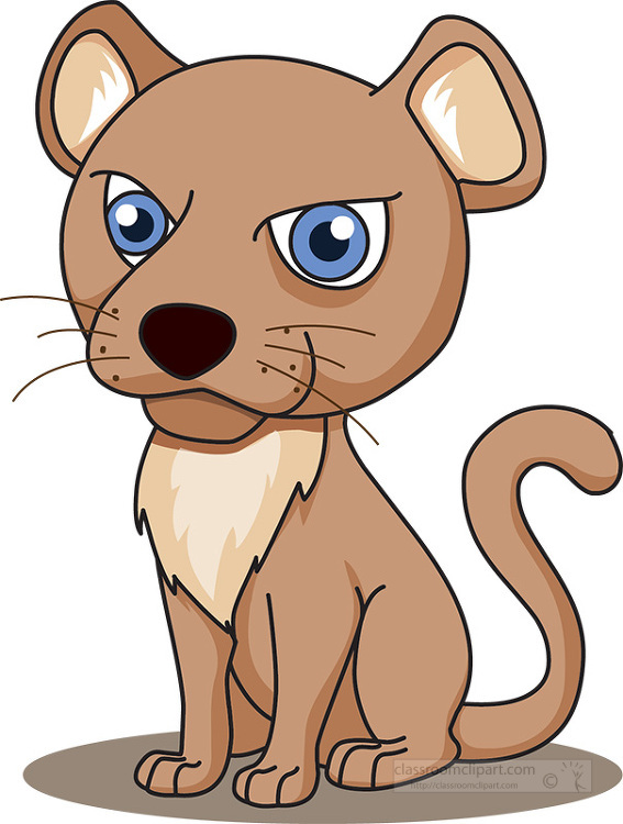 Cute cartoon cougar with blue eyes, sitting alertly with a slightly grumpy expression.