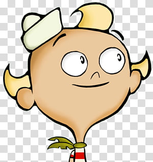 A cartoon girl with blonde pigtails, a white sailor hat, and a red-and-white striped shirt, smiling cheerfully.