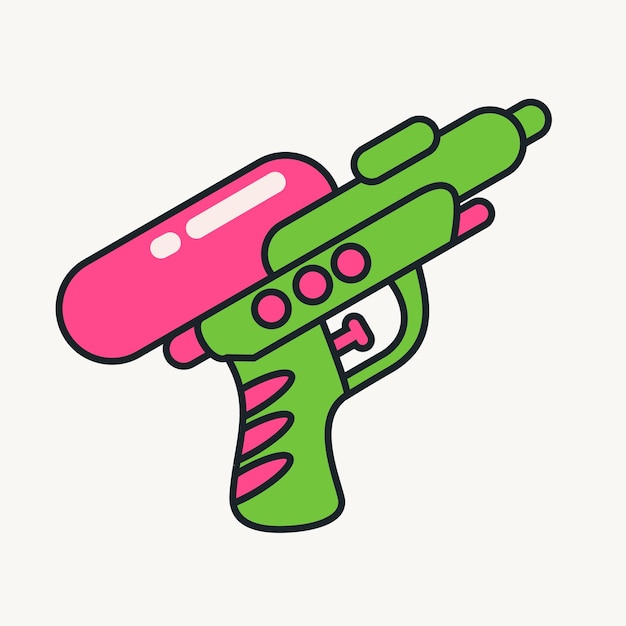 Bright green and pink cartoon-style water gun with bold outlines and playful design elements.