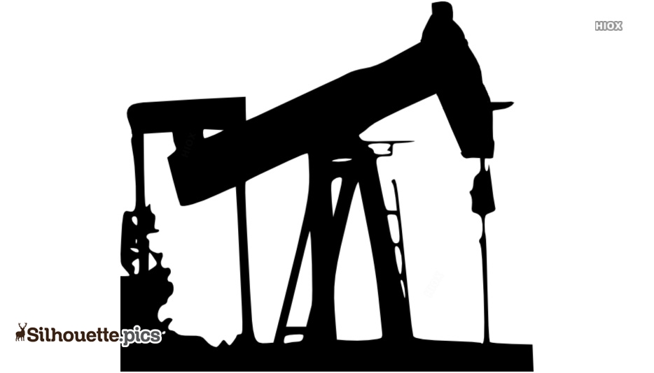 Black silhouette of a working oil pumpjack against white background, showing mechanical motion and petroleum extraction.
