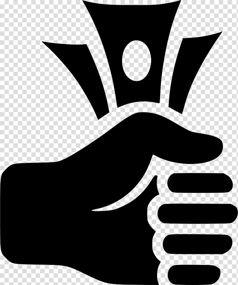 Black silhouette of a hand holding a stylized money symbol with radiating lines, representing financial support or donation.
