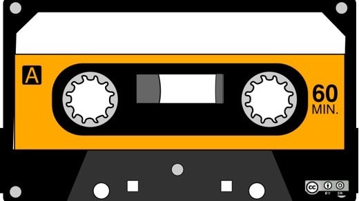 Illustration of a classic orange and black audio cassette tape labeled '60 MIN.' with side A marked.