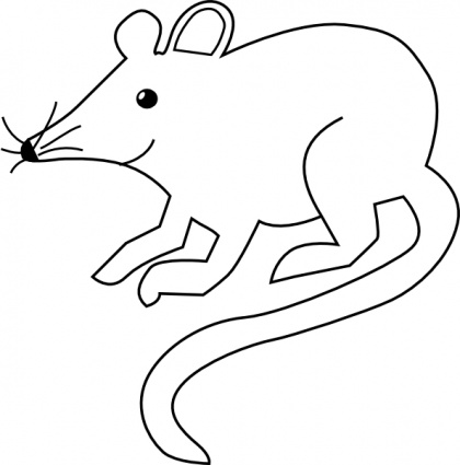 Simple black-and-white line drawing of a running mouse with long tail and whiskers.